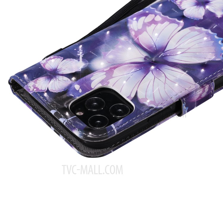 Light Spot Decor Pattern Printing Wallet Stand Leather Shell for iPhone 12 Pro / iPhone 12 - Beautiful Butterfly-8