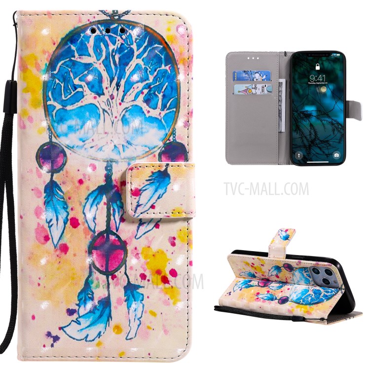 Light Spot Decor Pattern Printing Wallet Stand Leather Shell for iPhone 12 Pro Max with Lanyard - Dream Catcher-1