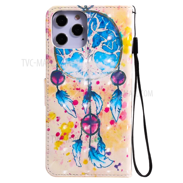 Light Spot Decor Pattern Printing Wallet Stand Leather Shell for iPhone 12 Pro Max with Lanyard - Dream Catcher-3