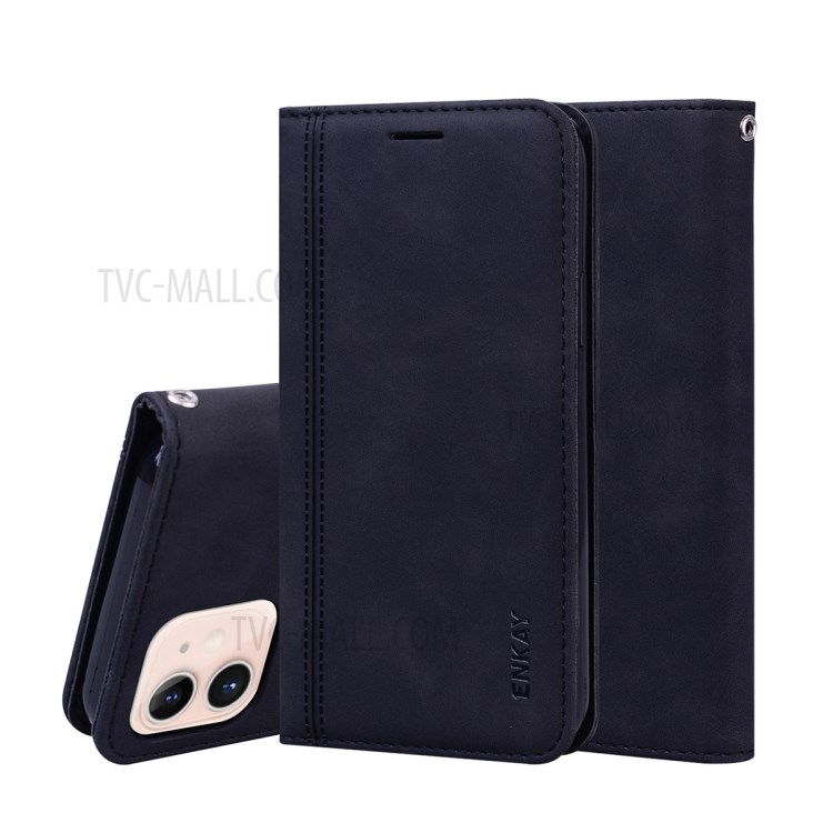 ENKAY ENK-PUC024 Auto -Absorbed Leather Wallet Stand Phone Case for iPhone 12 mini - Black-1