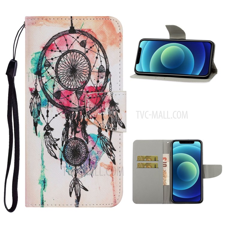 Leather Wallet Stand Case with Pattern-Printing for iPhone 12/12 Pro - Dreamcatcher-1