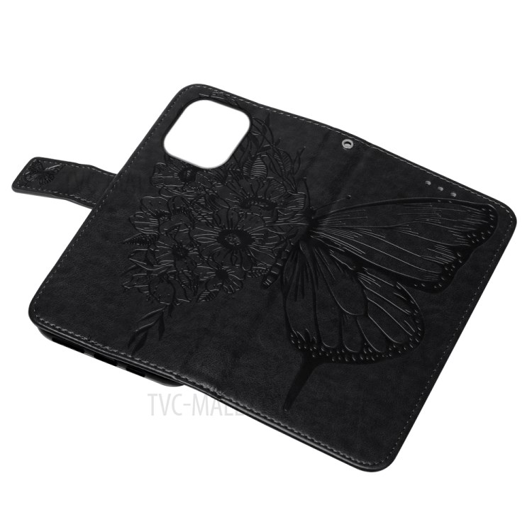 Imprint Butterfly Wallet Stand Leather Case for iPhone 12 Pro Max - Black-10