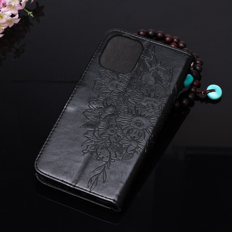 Imprint Butterfly Wallet Stand Leather Case for iPhone 12 Pro Max - Black-11