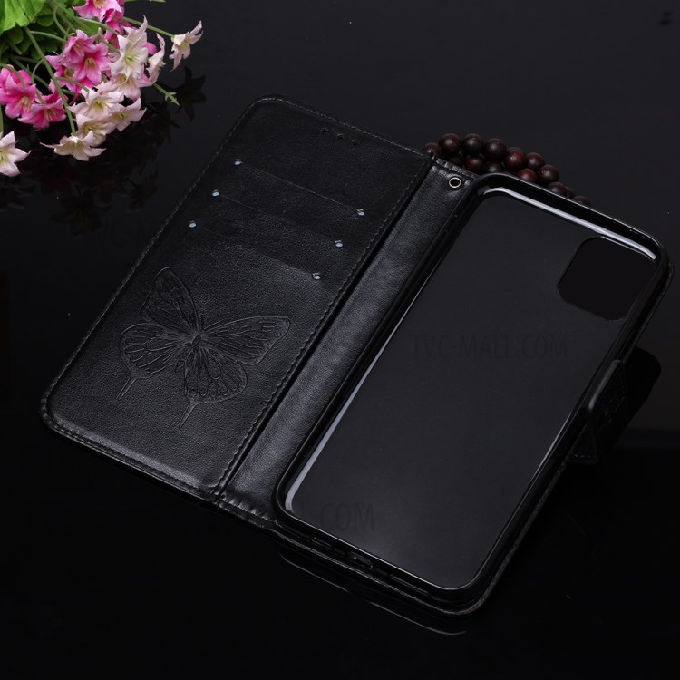 Imprint Butterfly Wallet Stand Leather Case for iPhone 12 Pro Max - Black-12