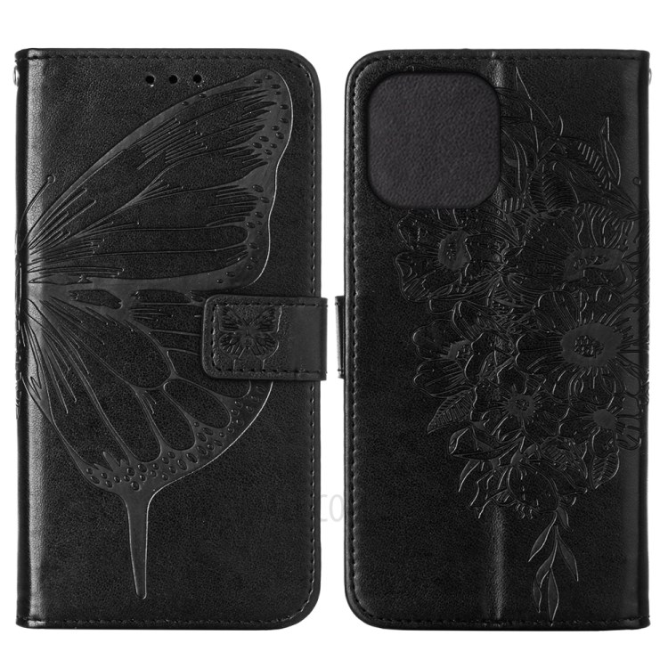 Imprint Butterfly Wallet Stand Leather Case for iPhone 12 Pro Max - Black-3
