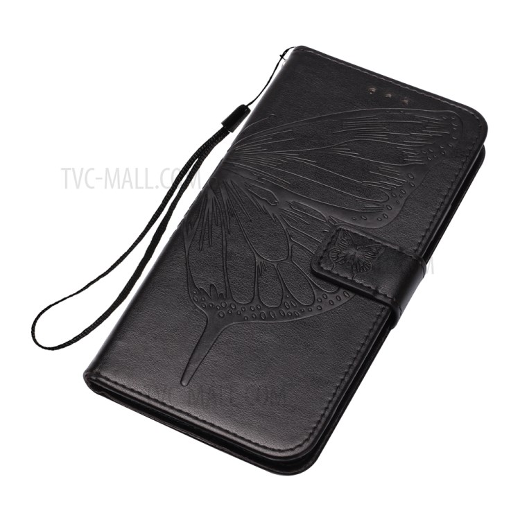 Imprint Butterfly Wallet Stand Leather Case for iPhone 12 Pro Max - Black-5