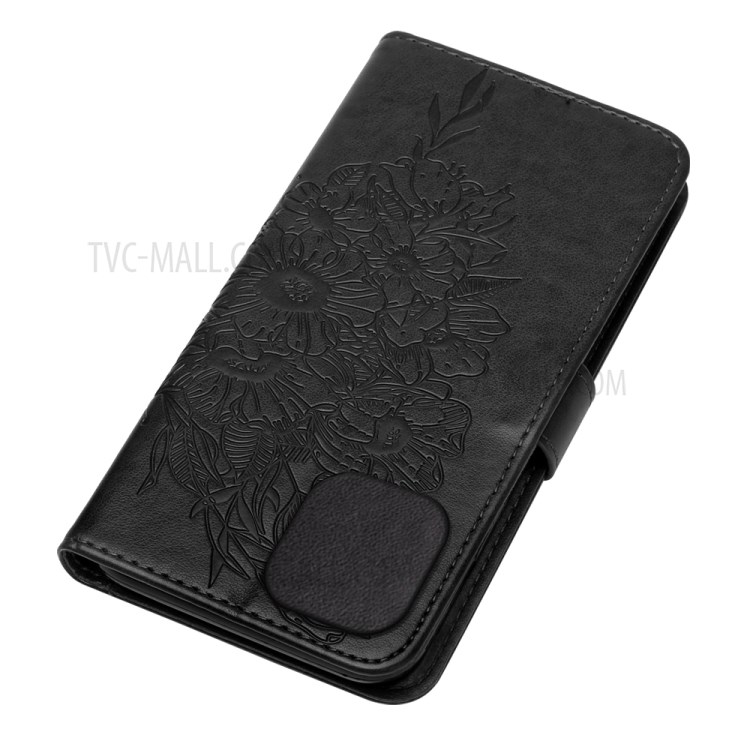 Imprint Butterfly Wallet Stand Leather Case for iPhone 12 Pro Max - Black-6