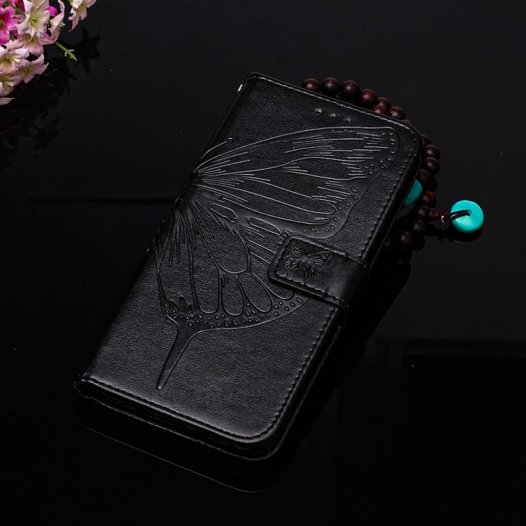 Imprint Butterfly Wallet Stand Leather Case for iPhone 12 Pro Max - Black-9