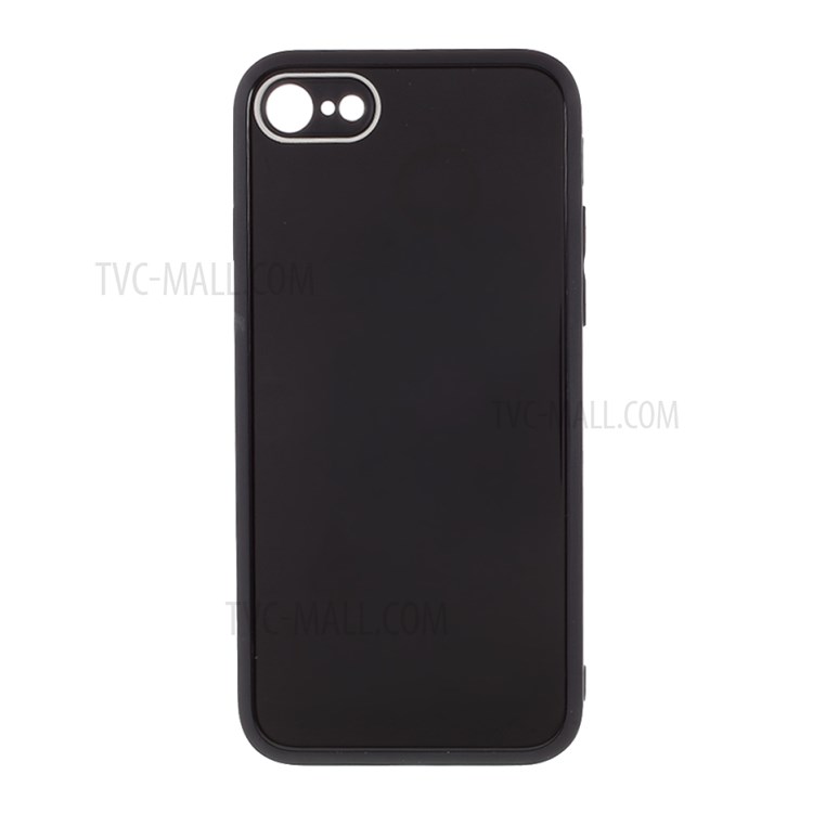 Tempered Glass Back Cover TPU Bumper Frame Hybrid Shell for iPhone 7/8/SE (2nd Generation) - Black-1
