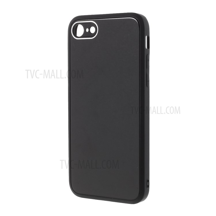 Tempered Glass Back Cover TPU Bumper Frame Hybrid Shell for iPhone 7/8/SE (2nd Generation) - Black-2