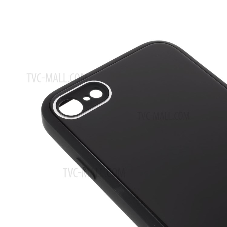 Tempered Glass Back Cover TPU Bumper Frame Hybrid Shell for iPhone 7/8/SE (2nd Generation) - Black-8