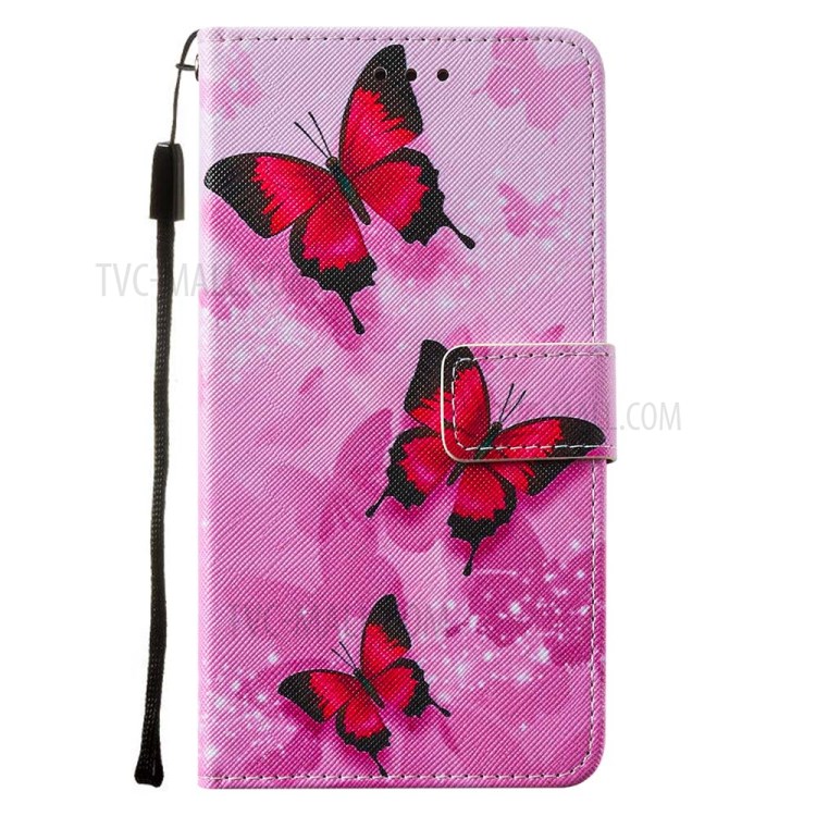 Pattern Printing Leather Phone Wallet Stand Cover Case for iPhone 12 mini - Red Butterfly-2