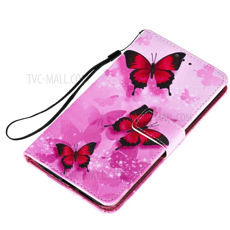 Pattern Printing Leather Phone Wallet Stand Cover Case for iPhone 12 mini - Red Butterfly-5