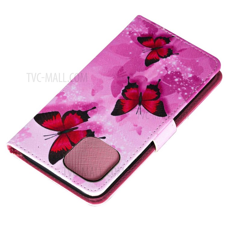 Pattern Printing Leather Phone Wallet Stand Cover Case for iPhone 12 mini - Red Butterfly-6