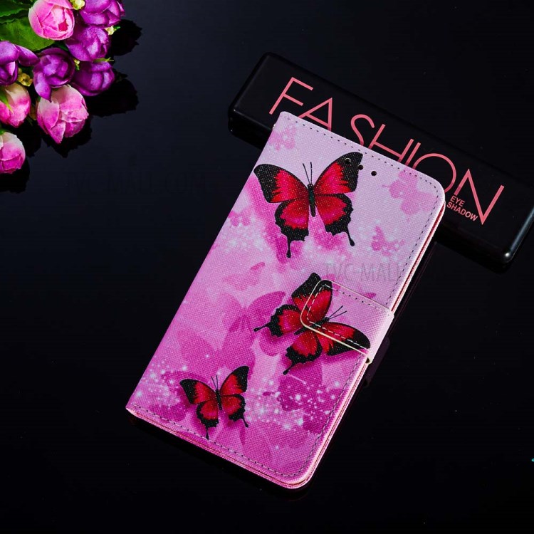 Pattern Printing Leather Phone Wallet Stand Cover Case for iPhone 12 mini - Red Butterfly-9