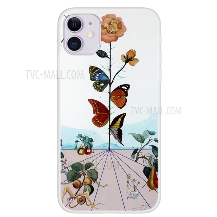 Pattern Printing TPU Case for iPhone 12 Mini - Butterfly and Flower-1