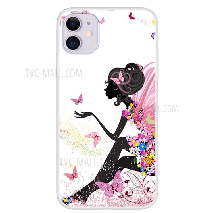 Pattern Printing Shell for iPhone 12 mini Soft TPU Cover - Girl/Flower-1