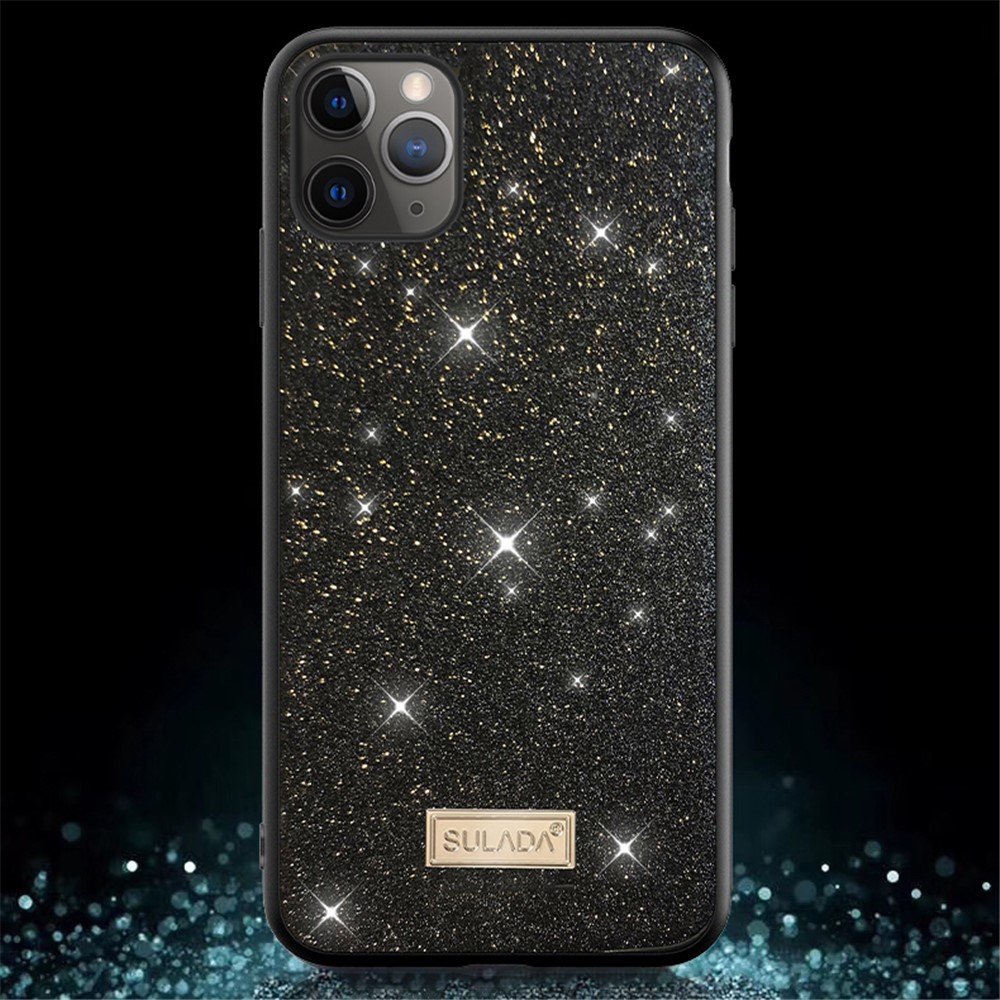 SULADA Dazzling Glittery Surface Leather Coated TPU Case for iPhone 12/12 Pro Cover - Black-2