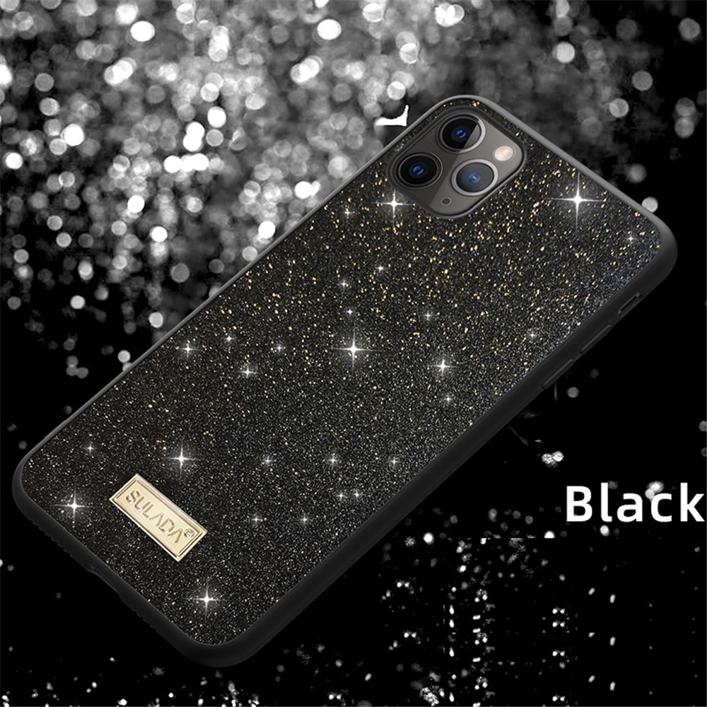 Sulada Dazzling Case TPU Recubierto de Cuero de Superficie Brillante Para la Portada Del Iphone 12/12 Pro - Negro