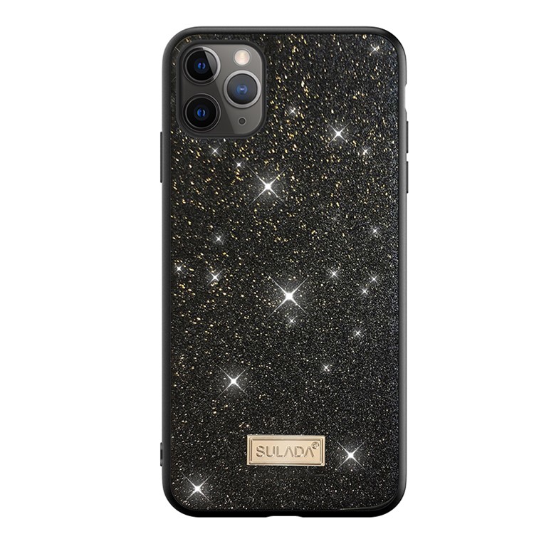 SULADA Dazzling Glittery Surface Leather TPU Case for iPhone 12 Pro Max Shell - Black-1
