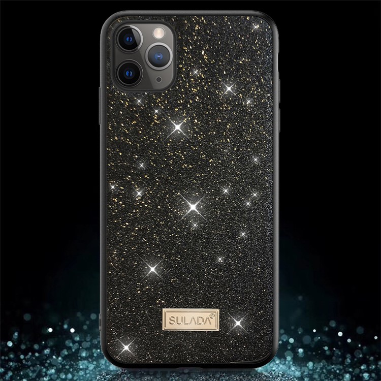 SULADA Dazzling Glittery Surface Leather TPU Case for iPhone 12 Pro Max Shell - Black-2