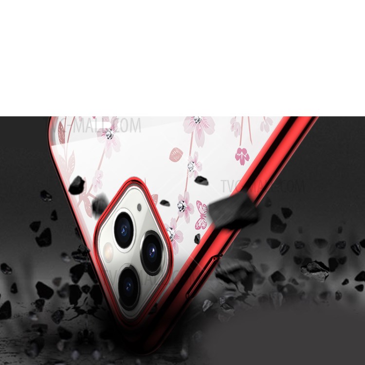 SULADA Blooms Series Electroplating Rhinestones Decor Design Phone Protector for iPhone 12 Pro Max - Red-3