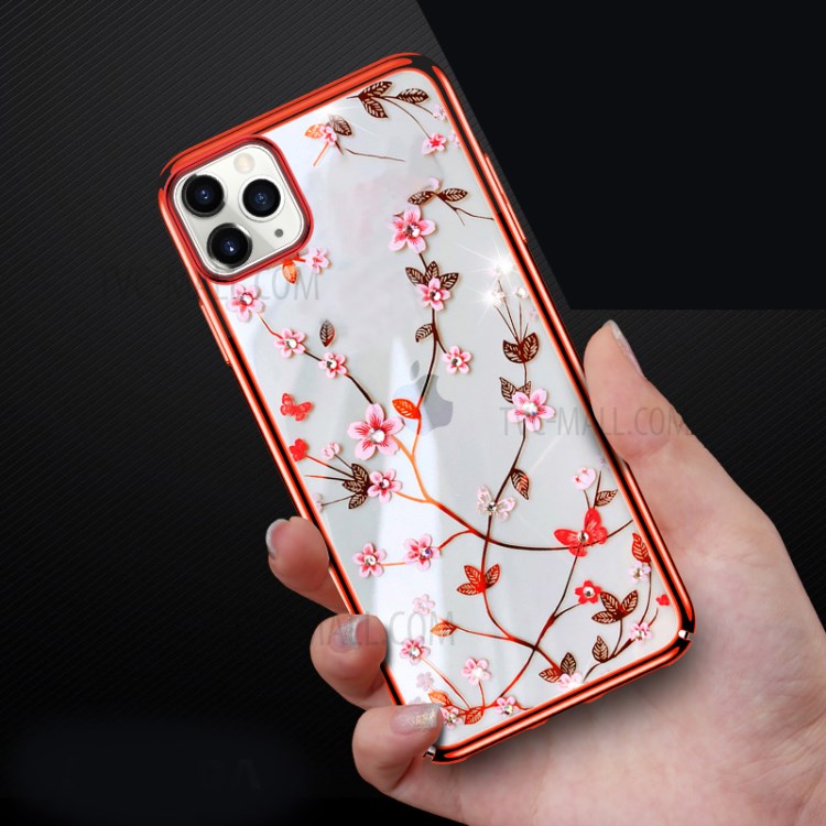 SULADA Blooms Series Electroplating Rhinestones Decor Design Phone Protector for iPhone 12 Pro Max - Red-4