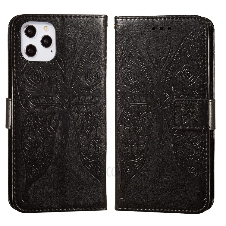 Butterfly Imprinting PU Leather Phone Wallet Stand Cover Shell for iPhone 12/12 Pro - Black-2