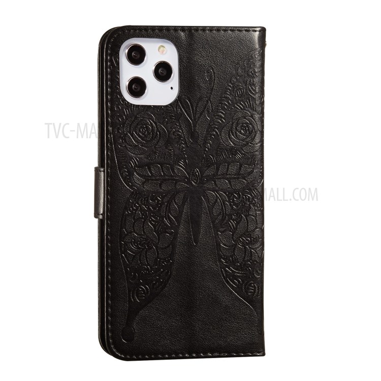 Butterfly Imprinting PU Leather Phone Wallet Stand Cover Shell for iPhone 12/12 Pro - Black-4