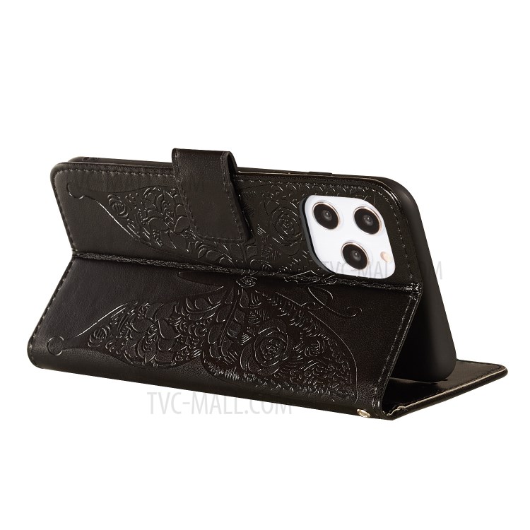 Butterfly Imprinting PU Leather Phone Wallet Stand Cover Shell for iPhone 12/12 Pro - Black-6