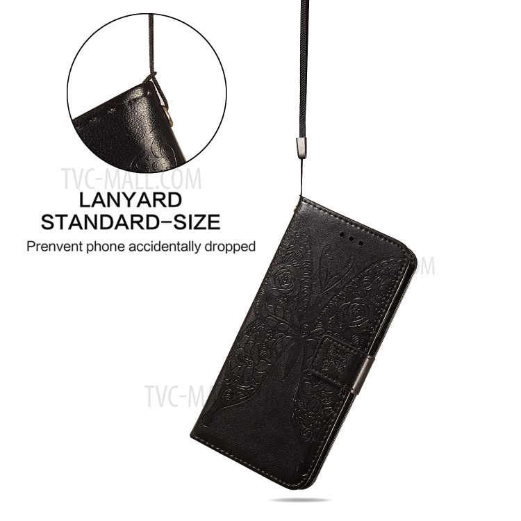 Butterfly Imprinting PU Leather Phone Wallet Stand Cover Shell for iPhone 12/12 Pro - Black-9