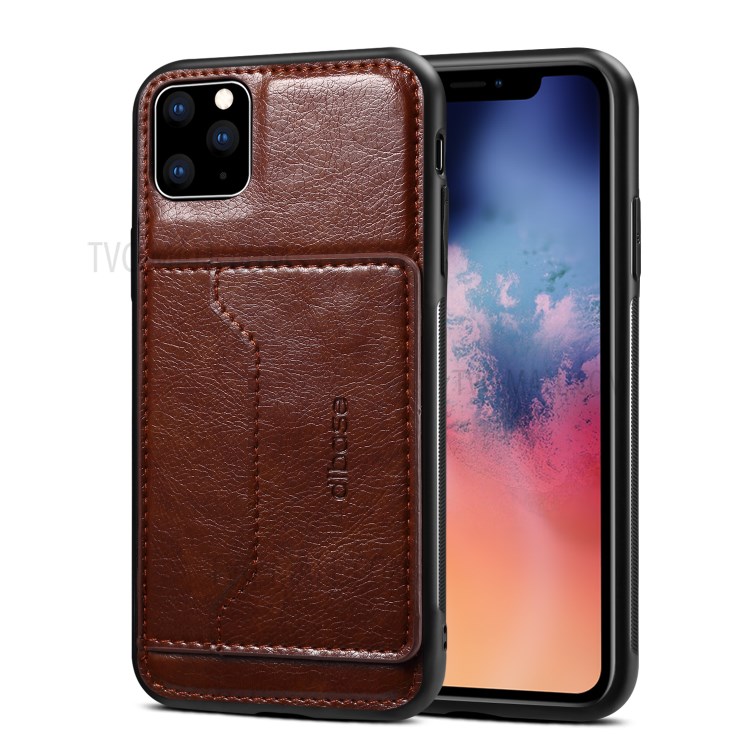 Crazy Horse Texture Coated Leather Phone Protective Shell with Card Holder and Stand for iPhone 12/12 Pro - Brown-1
