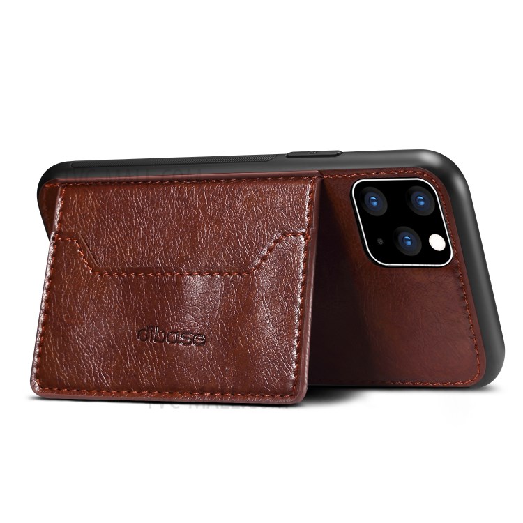 Crazy Horse Texture Coated Leather Phone Protective Shell with Card Holder and Stand for iPhone 12/12 Pro - Brown-3