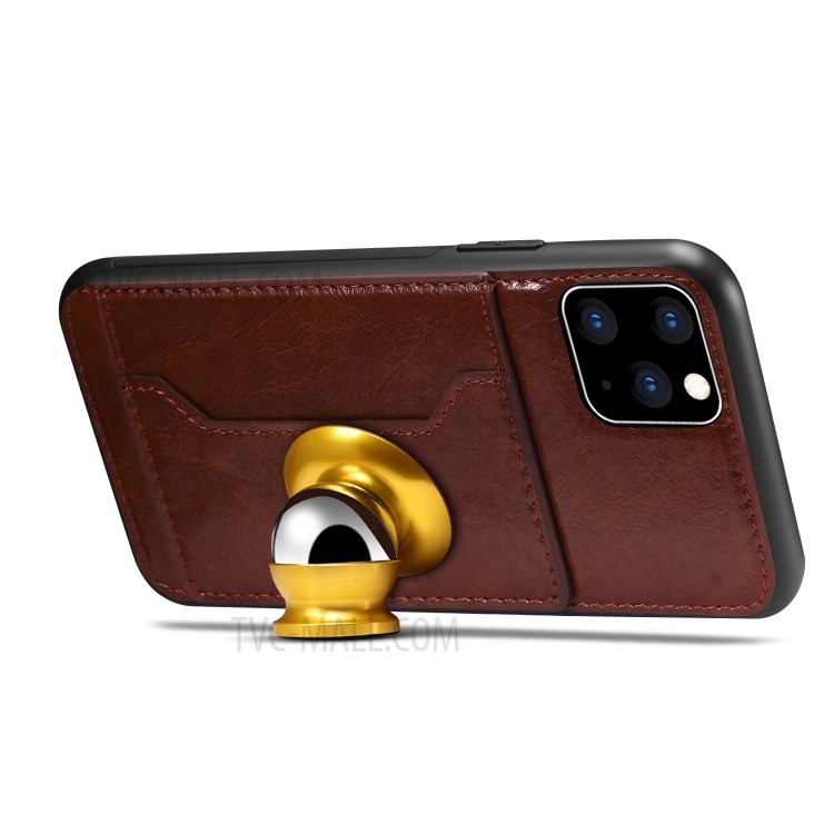 Crazy Horse Texture Coated Leather Phone Protective Shell with Card Holder and Stand for iPhone 12/12 Pro - Brown-4