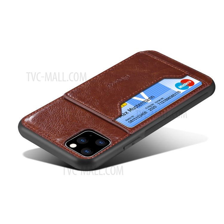 Crazy Horse Texture Coated Leather Phone Protective Shell with Card Holder and Stand for iPhone 12/12 Pro - Brown-5
