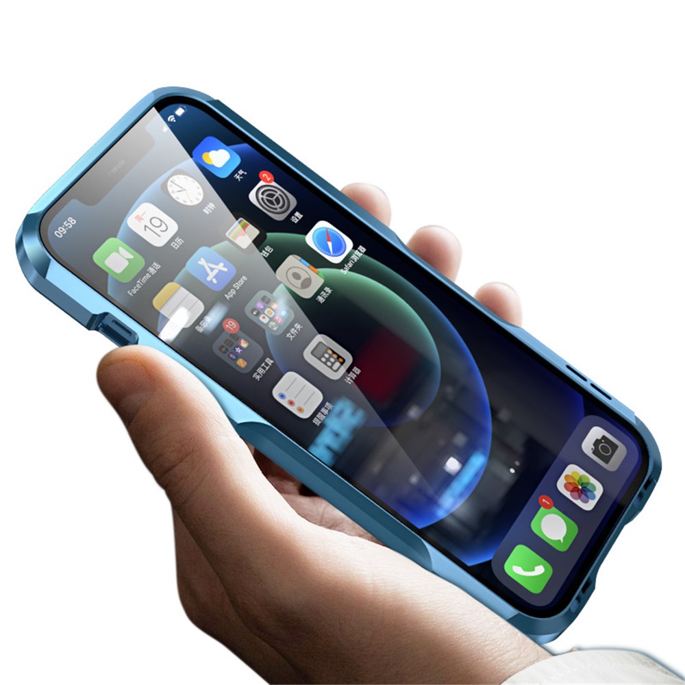 Luphie Metal Bumper Case Pour IPhone 12 PRO / 12 - Bleu-4