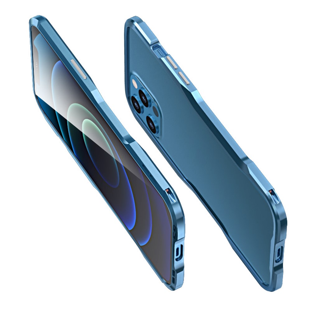 Case de Pare-chocs en Métal Luphie Pour Iphone 12 Pro / 12 6,1 Pouces, Couvercle Résistant à L'amortisseur Robuste, Interférence de Signal Zéro, Protection de Bord Surélevée - Bleu