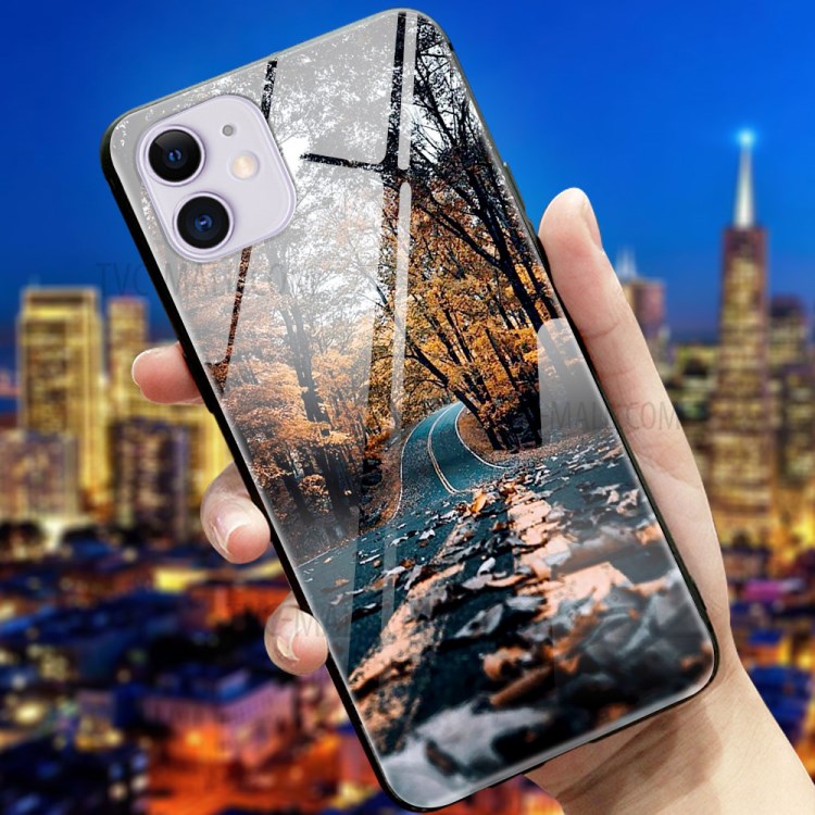 Pattern Printing Glass + TPU + PC Combo Casing Cover for iPhone 12 Mini - Road-2