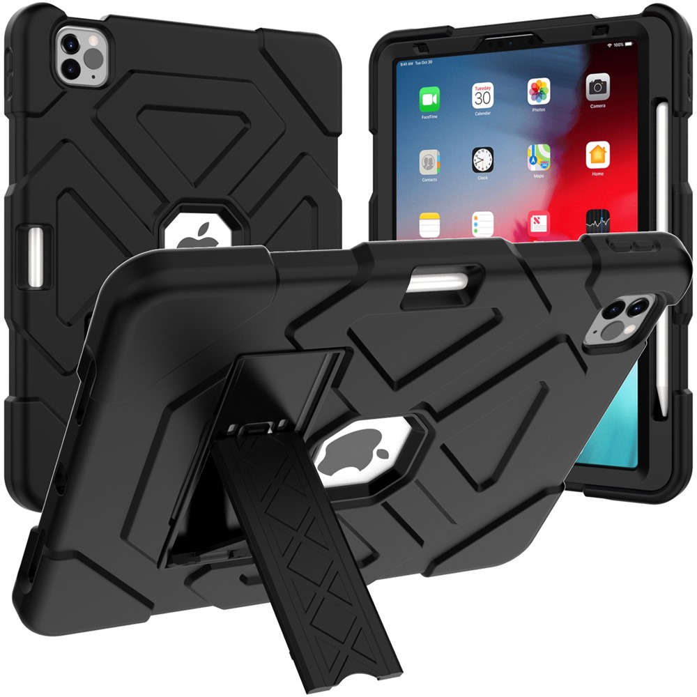 Dual-Color Splicing Shockproof PC + Silicone Protector with Kickstand for iPad Air (2020) - Black/Black-1