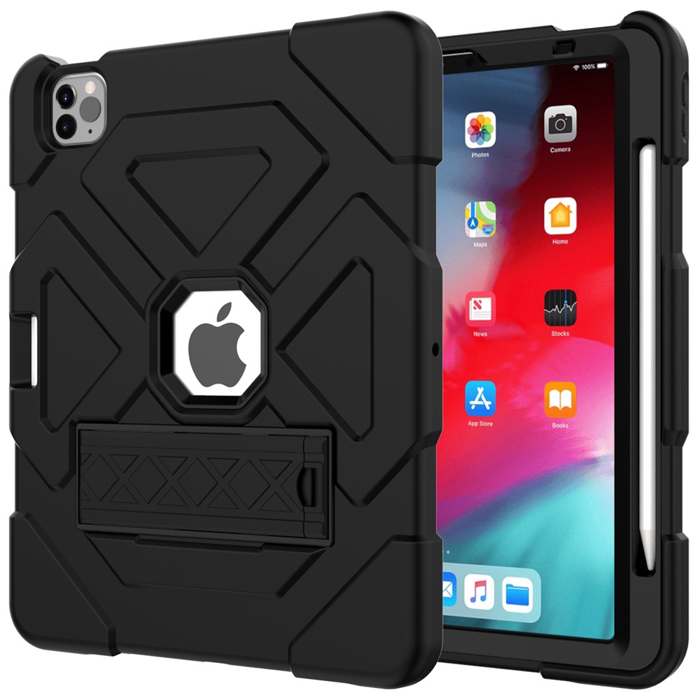 Dual-Color Splicing Shockproof PC + Silicone Protector with Kickstand for iPad Air (2020) - Black/Black-2