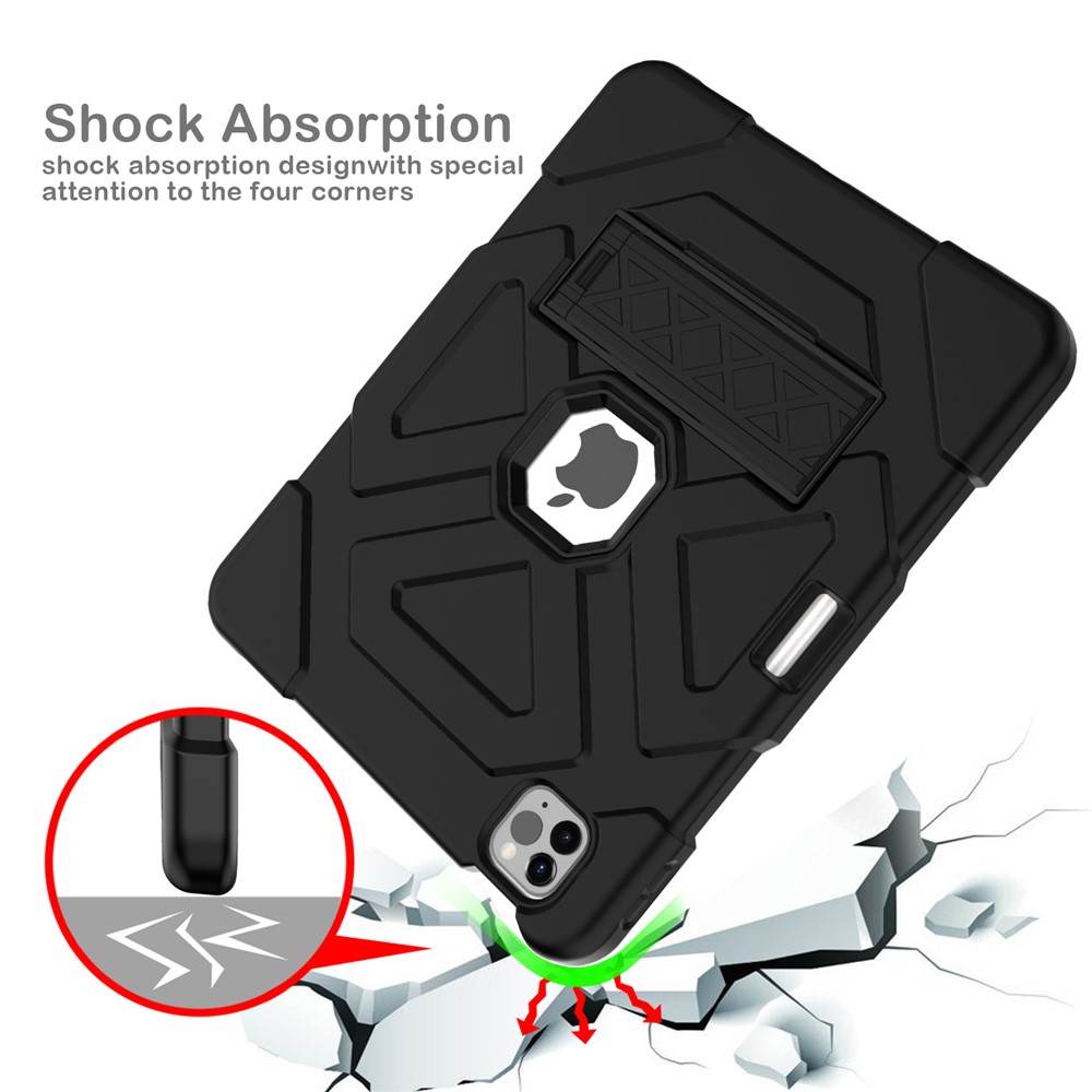 Dual-Color Splicing Shockproof PC + Silicone Protector with Kickstand for iPad Air (2020) - Black/Black-4