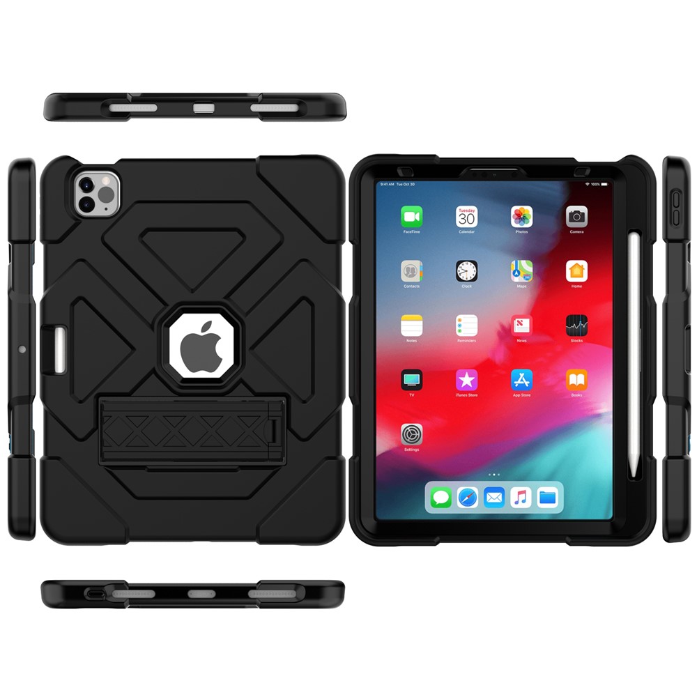 Dual-Color Splicing Shockproof PC + Silicone Protector with Kickstand for iPad Air (2020) - Black/Black-6