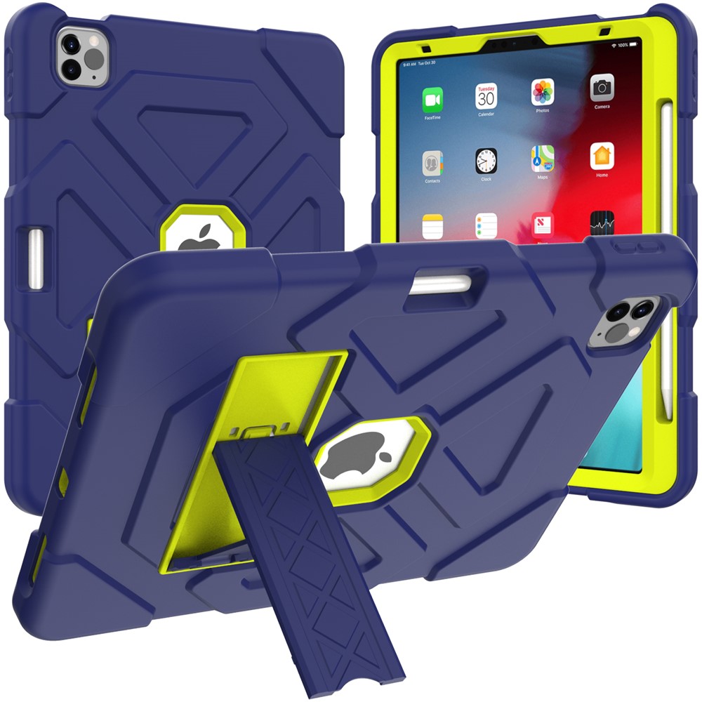 Dual-Color Splicing Shockproof PC + Silicone Protector with Kickstand for iPad Air (2020)/Air (2022) - Dark Blue/Light Green