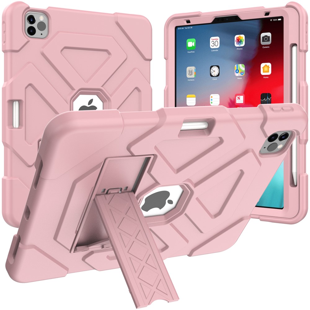 Dual-Color Splicing Shockproof PC + Silicone Protector with Kickstand for iPad Air (2020)/Air (2022) - Pink/Pink