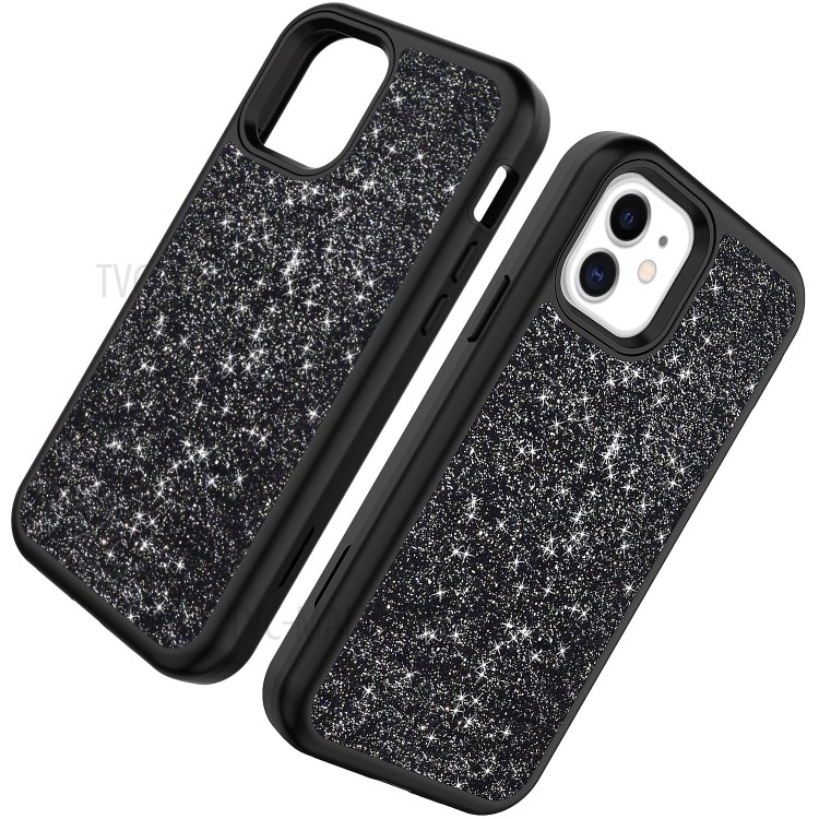 Drop-proof Gleaming Powder Coated PC + TPU Phone Cover Case for iPhone 12 mini - Black-2