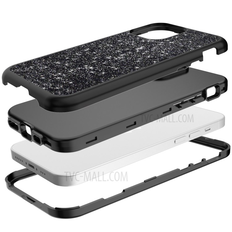 Drop-proof Gleaming Powder Coated PC + TPU Phone Cover Case for iPhone 12 mini - Black-3