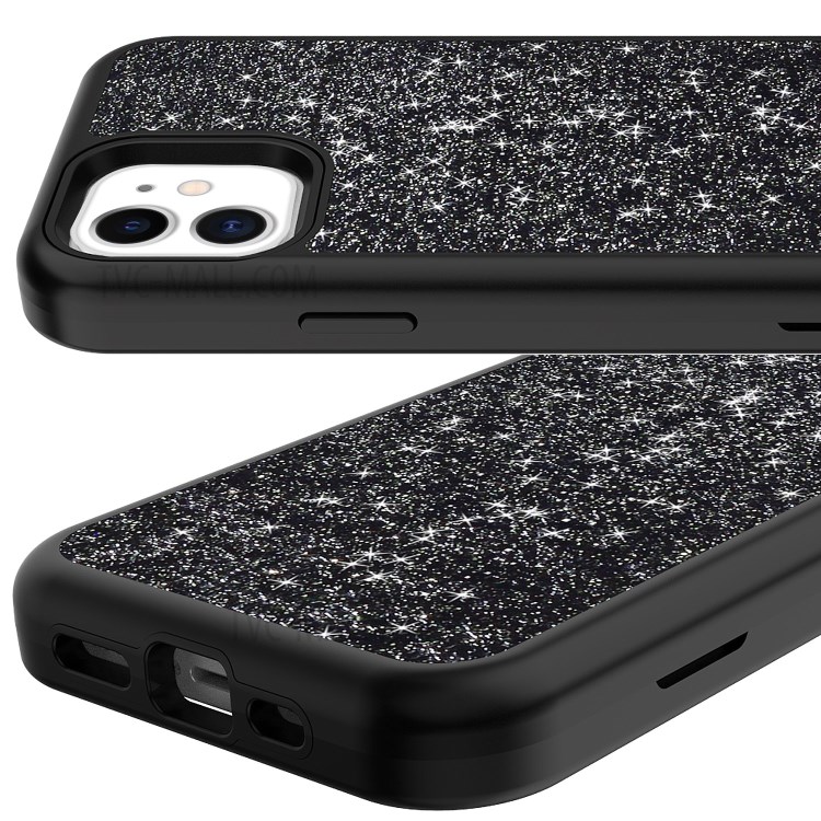 Drop-proof Gleaming Powder Coated PC + TPU Phone Cover Case for iPhone 12 mini - Black-4