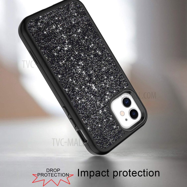Drop-proof Gleaming Powder Coated PC + TPU Phone Cover Case for iPhone 12 mini - Black-5