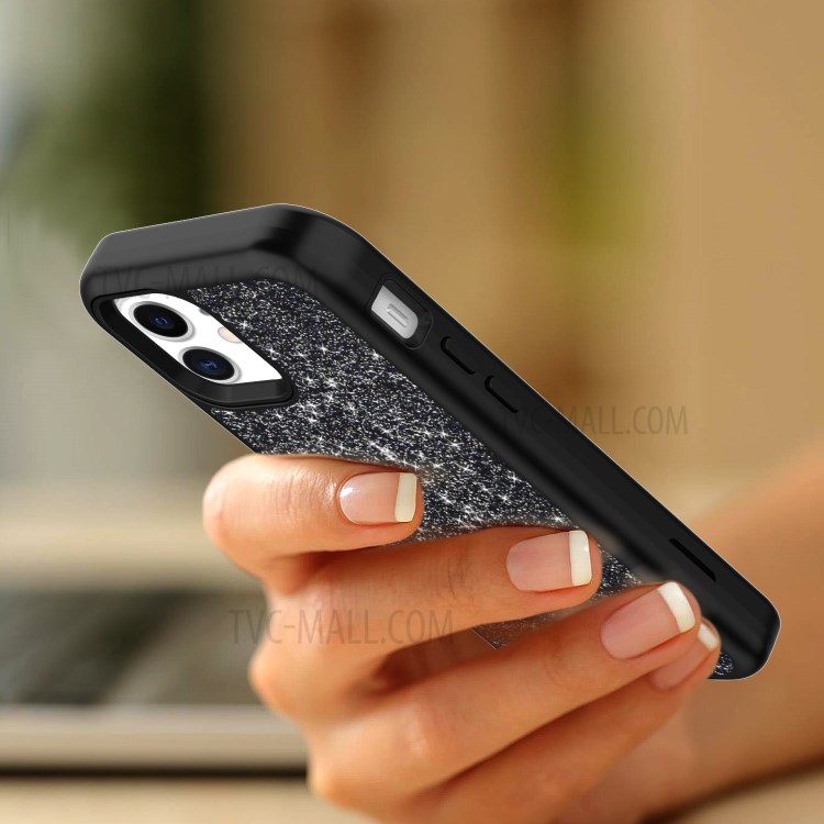 Drop-proof Gleaming Powder Coated PC + TPU Phone Cover Case for iPhone 12 mini - Black-6