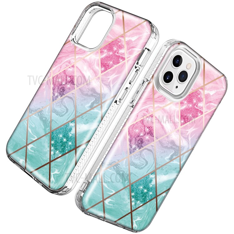 TPU Electroplating Phone Cover Case with Pattern Printing for iPhone 12/12 Pro - Pink/Green Geometry-2